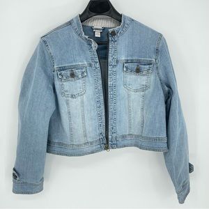 Venezia Denim Cropped Jean Jacket Zippered Blue Jean Coat Long Sleeve Size 18/20